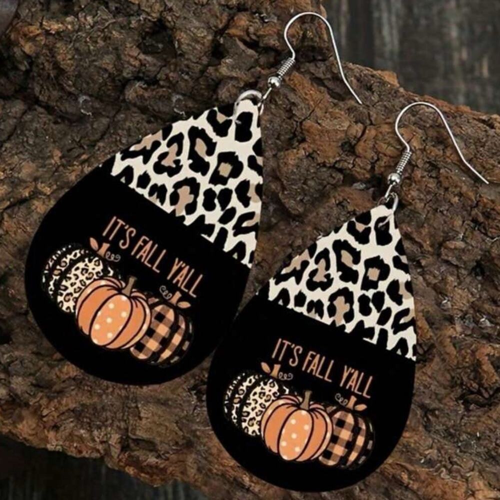 #18 Fall Halloween It's Fall Y'all Teardrop Earrings